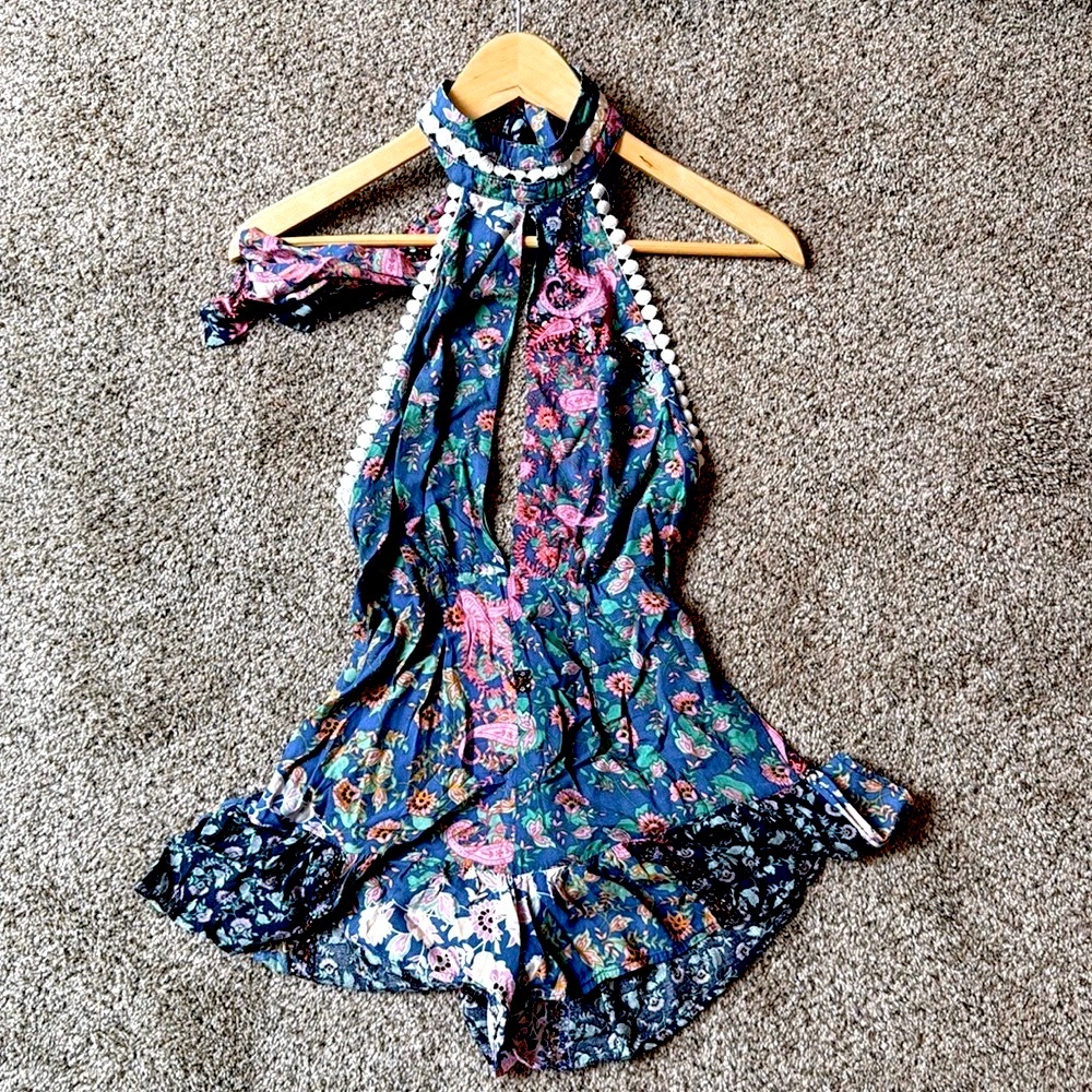 Here Comes The Sun | Floral Blue Halter Romper